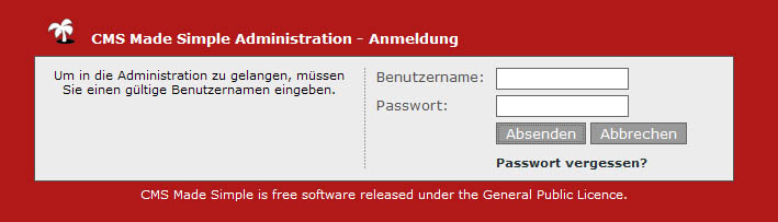 CMS Made Simple Administration - Anmeldung