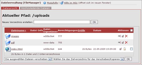 Der Bereich Inhalte > Dateiverwaltung