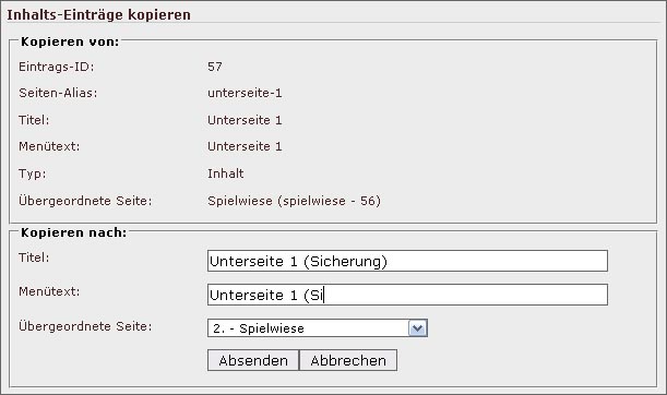 Seite-Kopieren-Formular