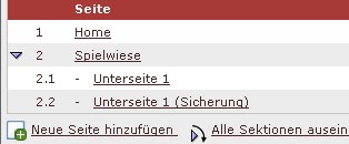Seitenübersicht mit Sicherungskopie