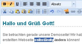 Die Toolbar von tinyMCE